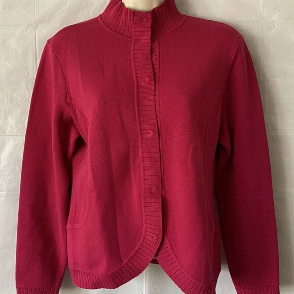 Women's Talbots Petites Cardigan Sweater Hidden Snap Up Pink SZ M 100% Cotton - Picture 2 of 12